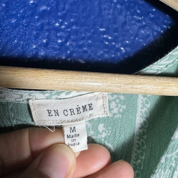 En Creme Floral Smocked Mini Dress Ruffle Sz M LIned Bohemian Summer Relax fit - Picture 8 of 9